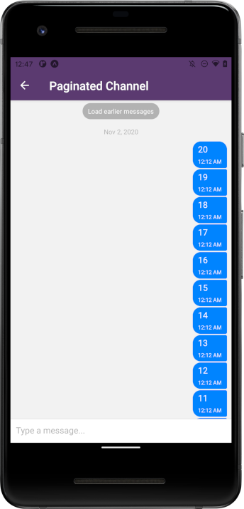 Screenshot: Channel chat screen paginated
