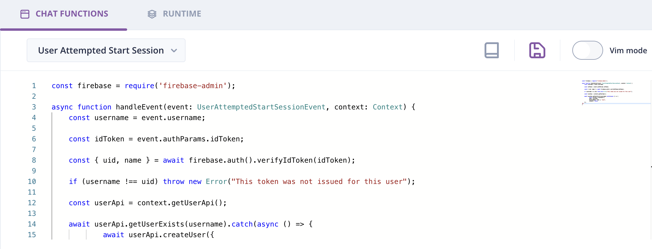 Screenshot: ChatKitty chat function user attempted start session