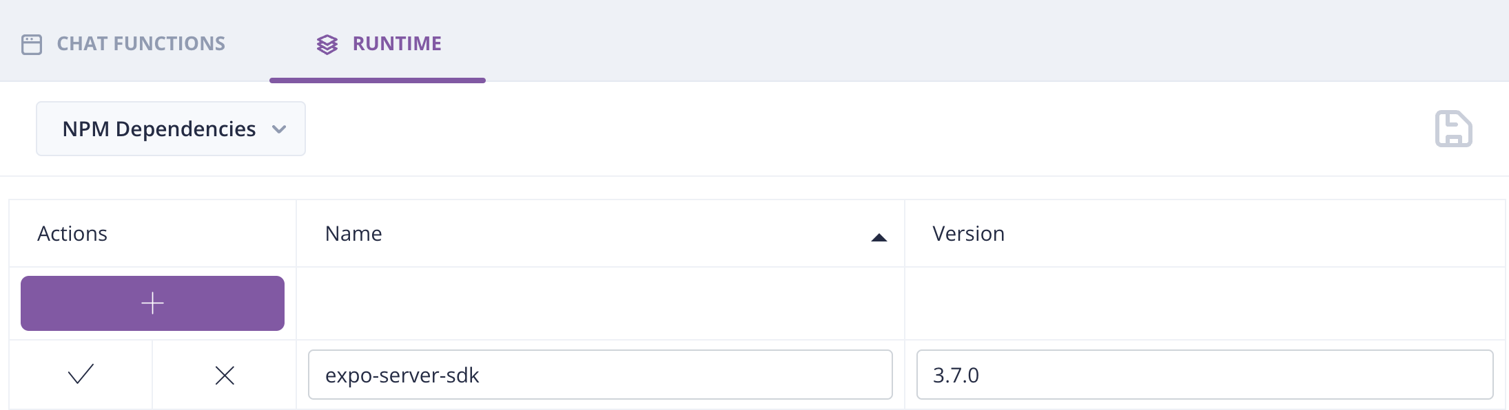 Screenshot: ChatKitty runtime add expo