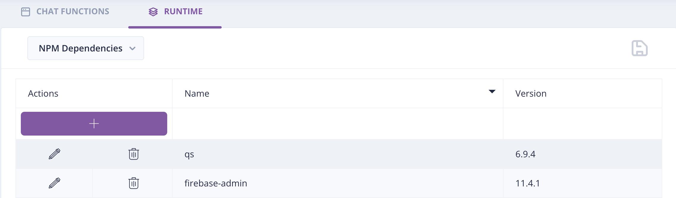 Screenshot: ChatKitty runtime add firebase